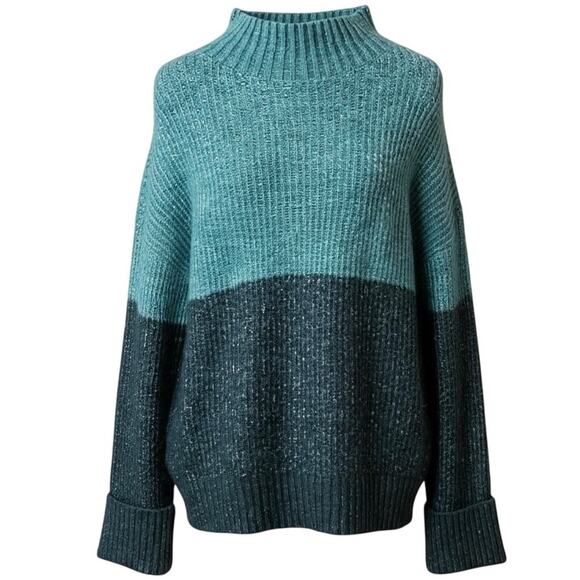 Z SUPPLY Poppy Ribbed Sweater Deep Sea Green Colorblock Pullover Women’s Small - Picture 2 of 8